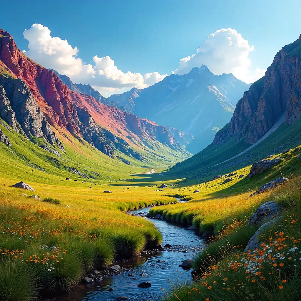 Colorful Layered Mountains Under a Clear Blue Sky