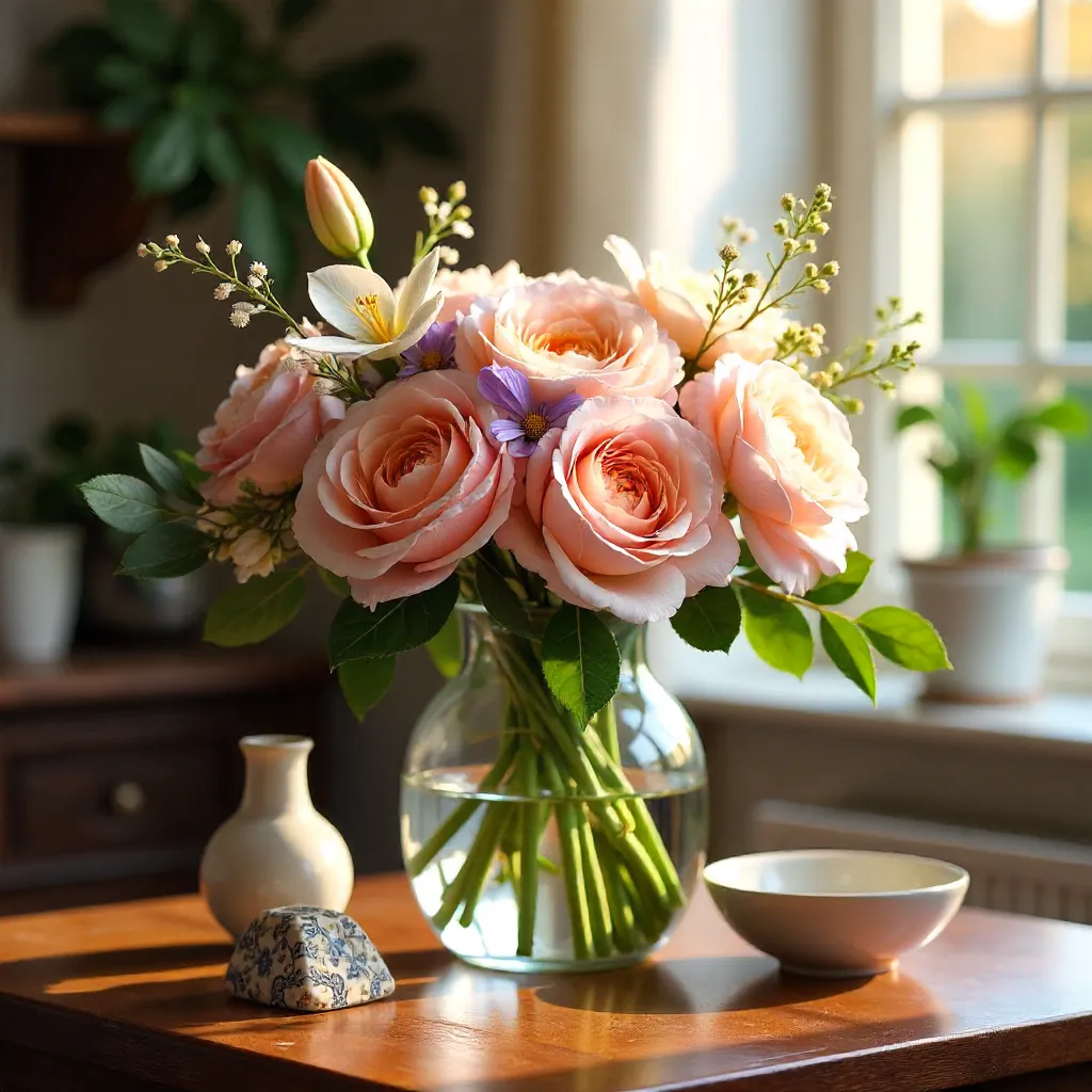 Elegant Floral Bouquet in a Vase with Ceramic Decor