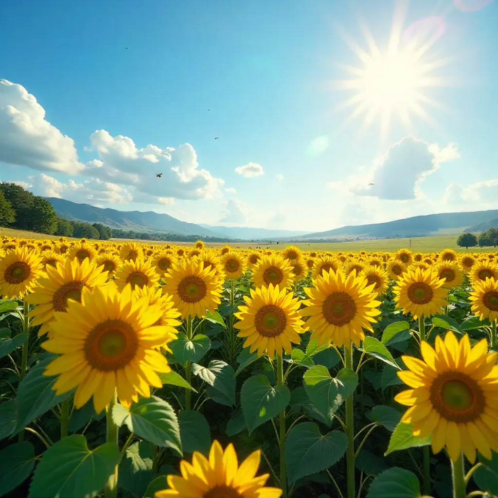 Sunlit Field of Sunflowers in Full Bloom
