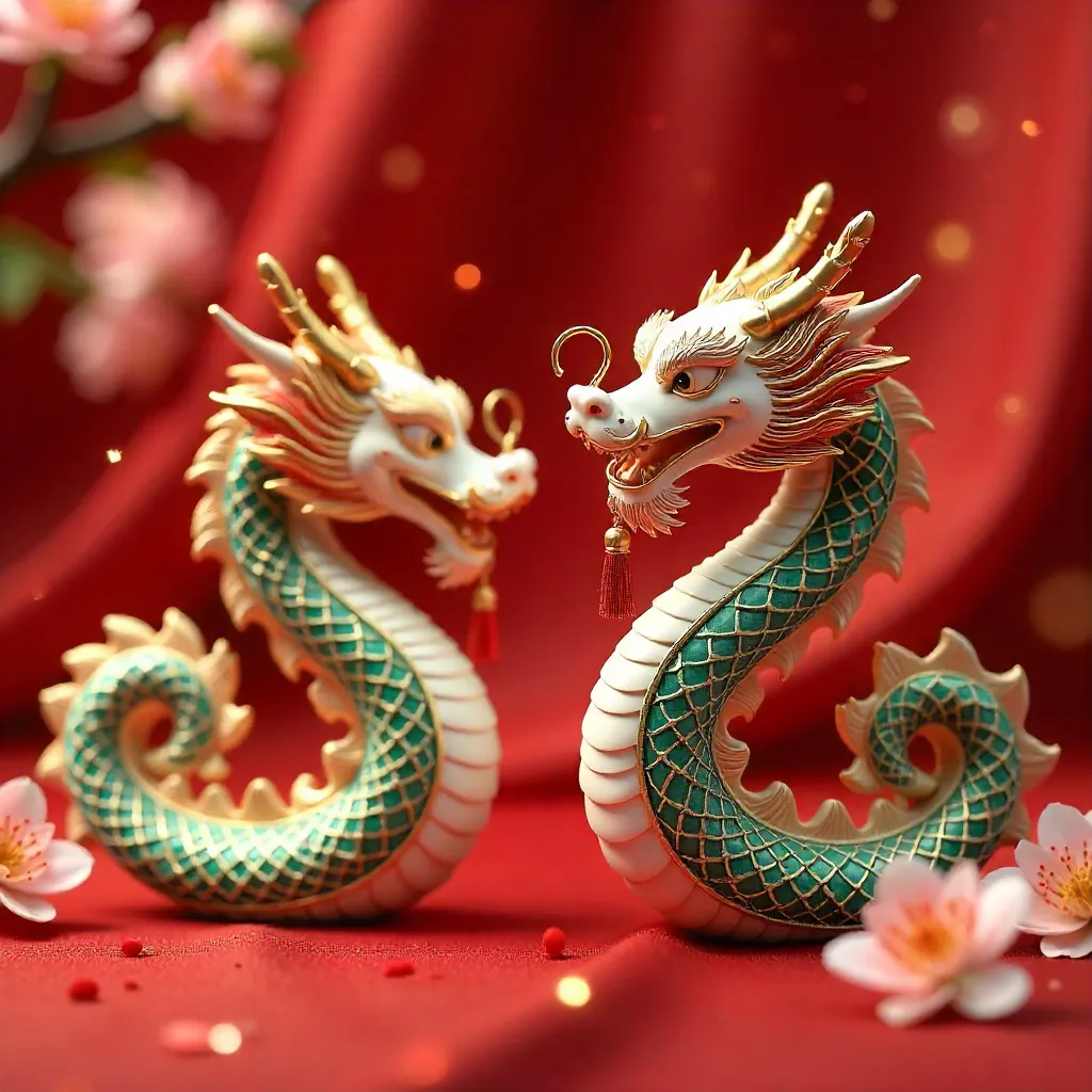 Elegant Chinese Dragon Ornaments on Crimson Silk