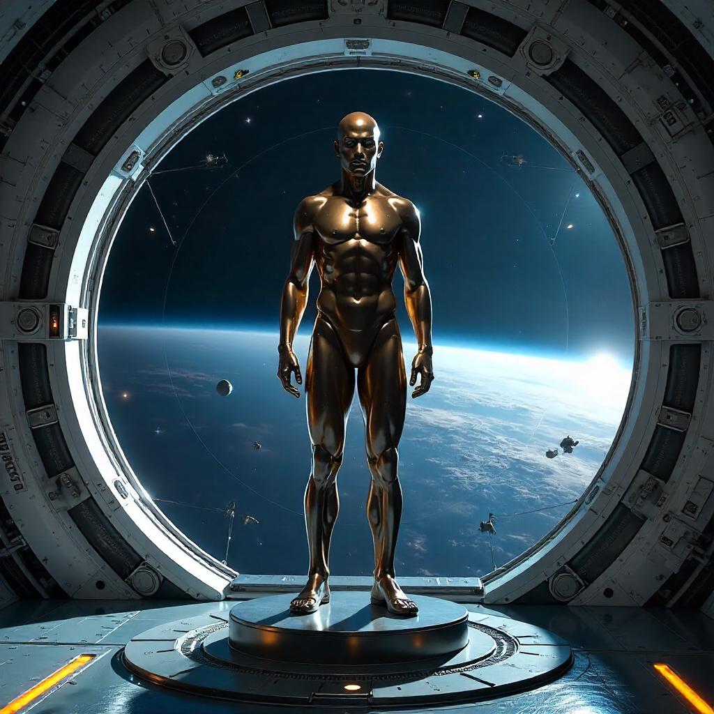 Photorealistic Statue on a Space Station
