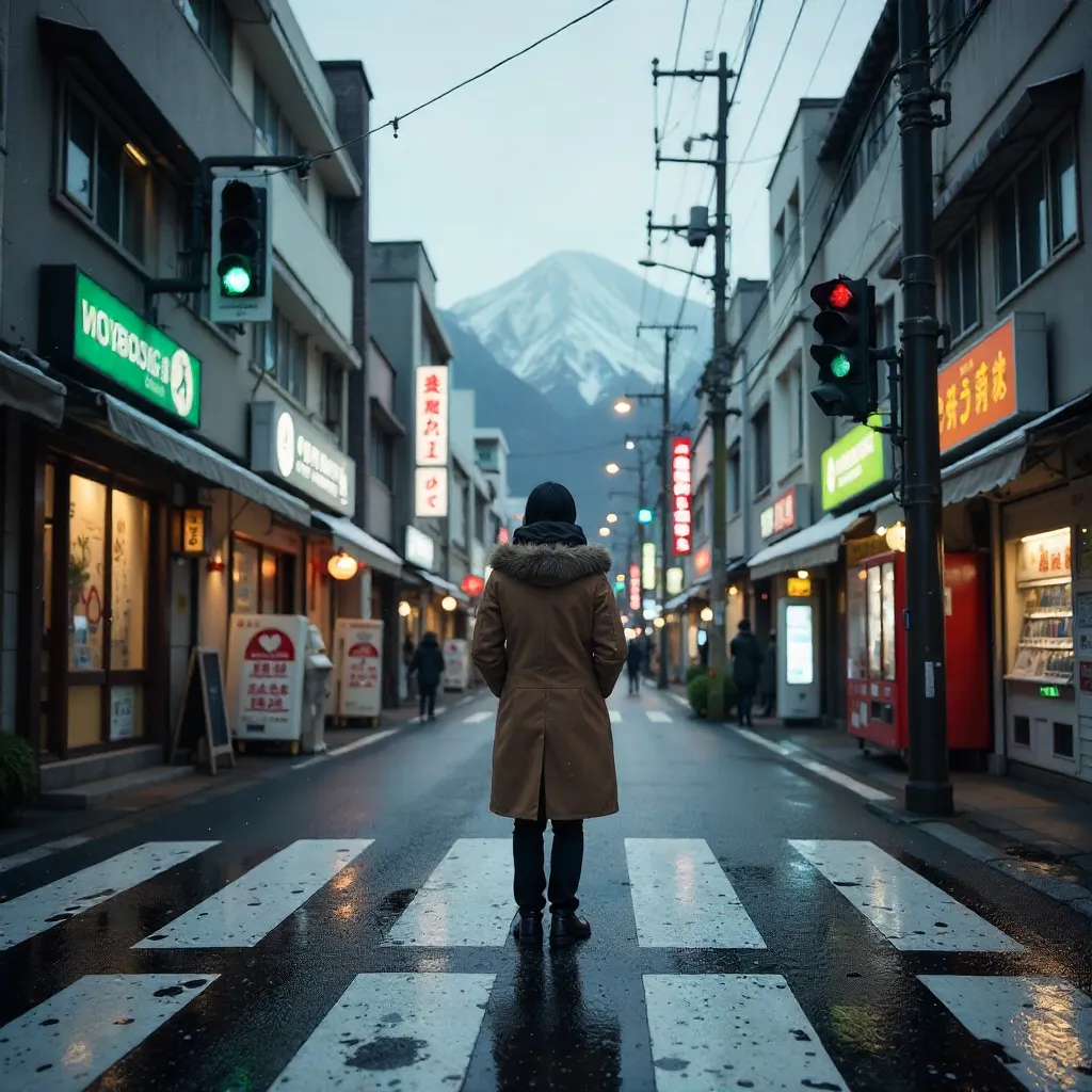 Nagano City Crosswalk: Waiting for the Light