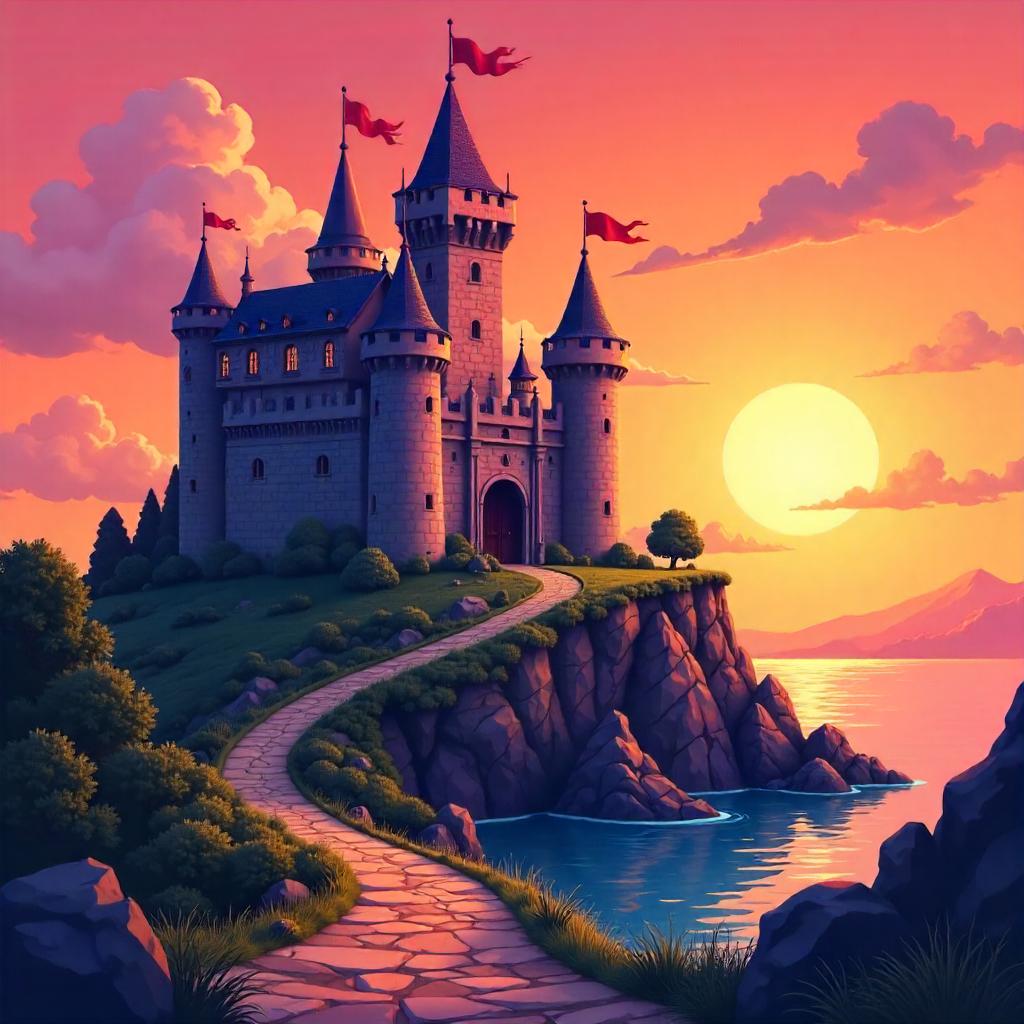 Sunset Fortress in Cartoon Style