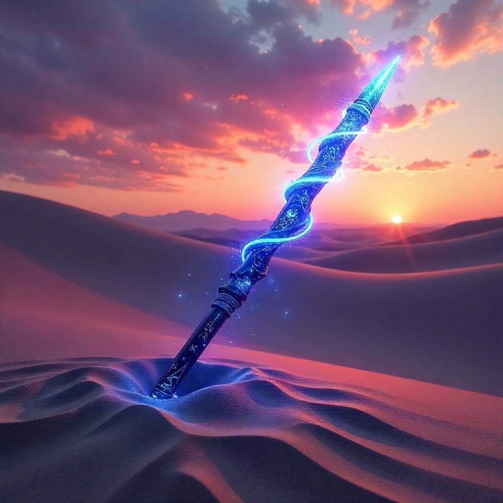 Desert Wand: Neon Arc in Sand Dunes