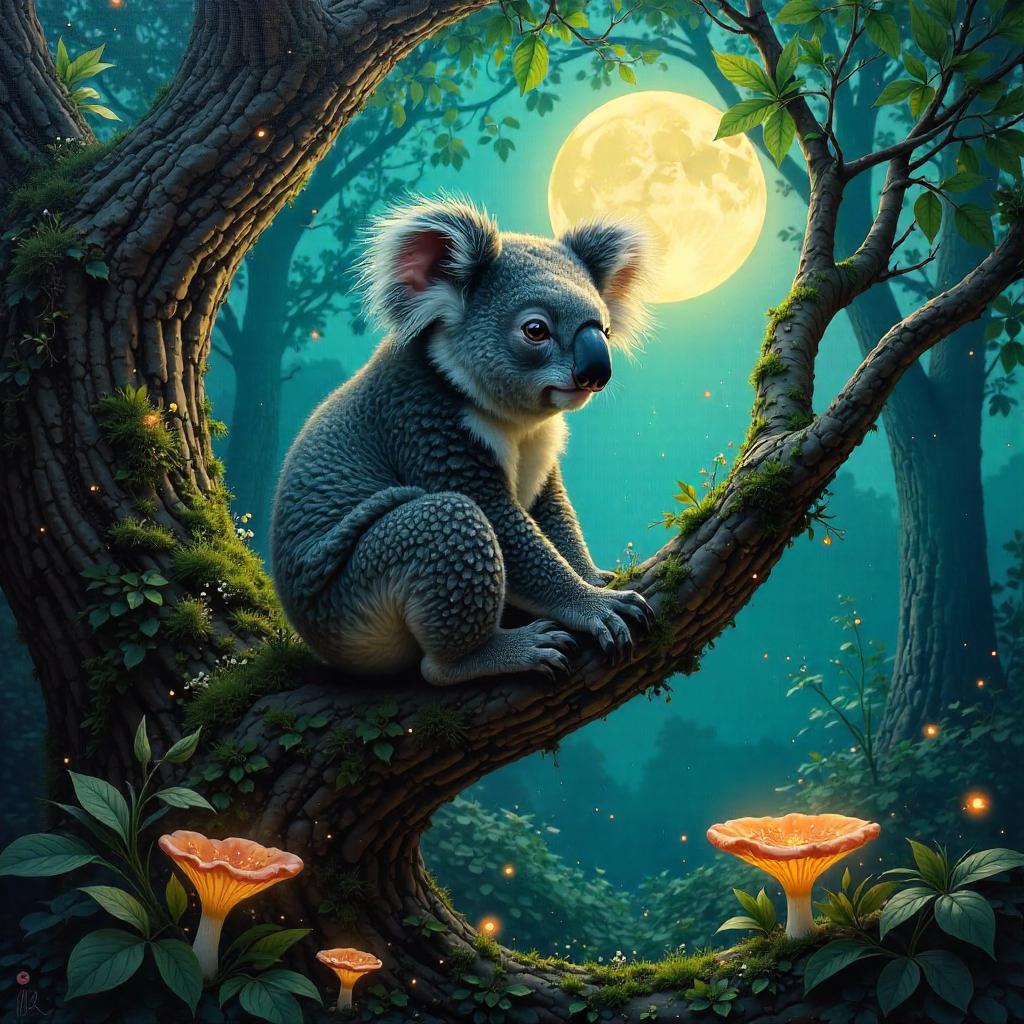 Koala in a Mystical Forest - An Oil Painting