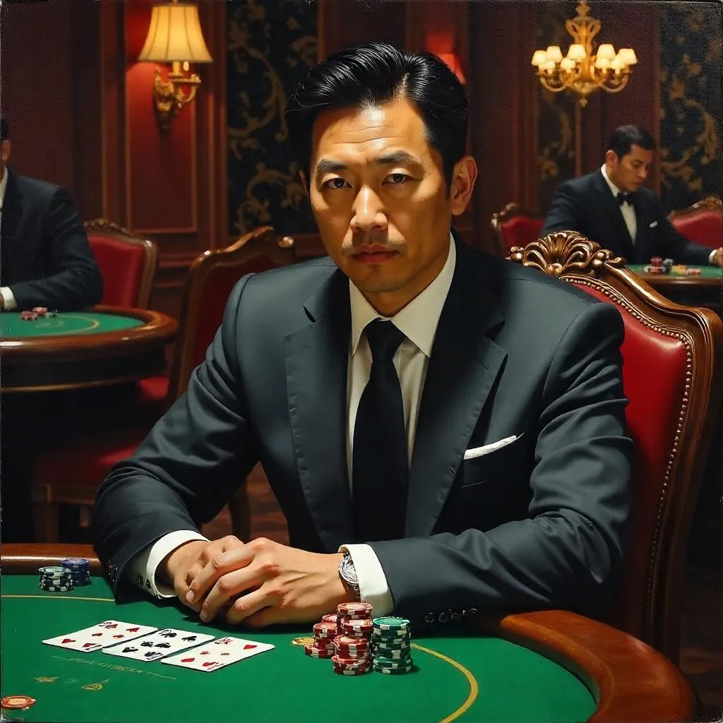 Oil Portrait: Professional Asian Man in a Poker Room