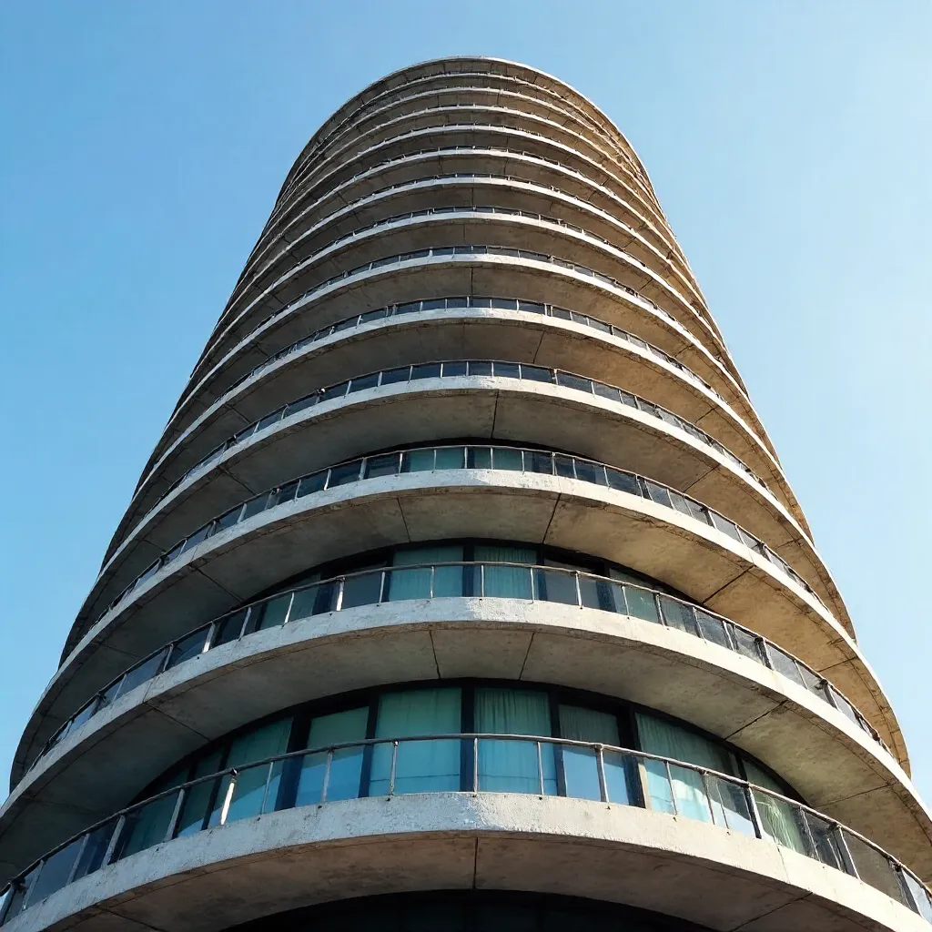 Close-Up Circular High-Rise Facade Under Clear Sky