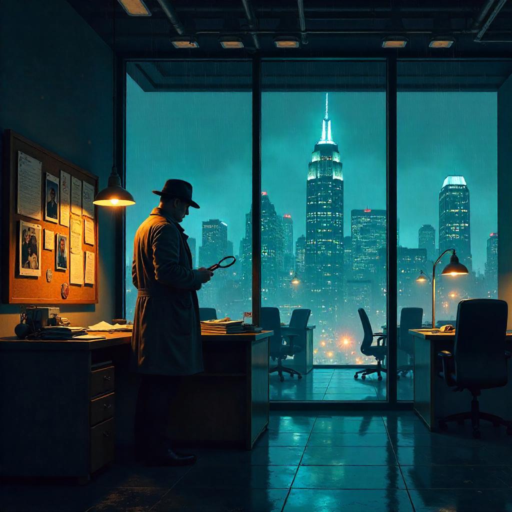 Noir Detective in a Neon Office Tower - Concept Art