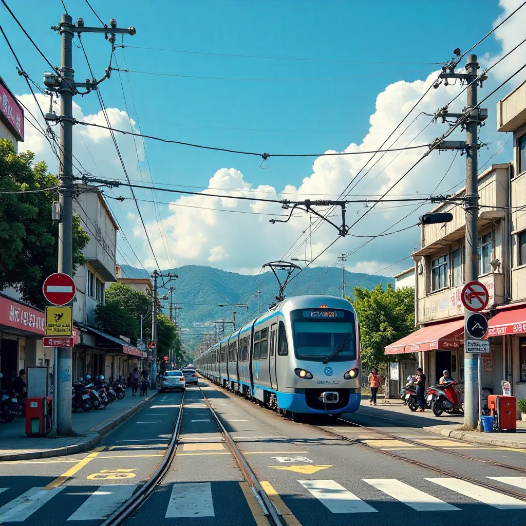 Train Crossing at a Sunny Taiwan Intersection