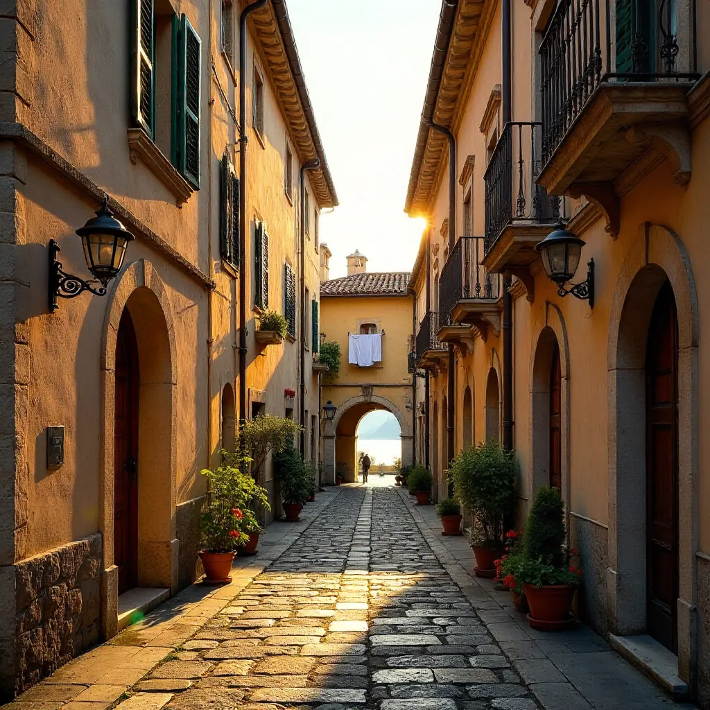 Golden Hour Alley in Savona: Historic Stone & Pastels