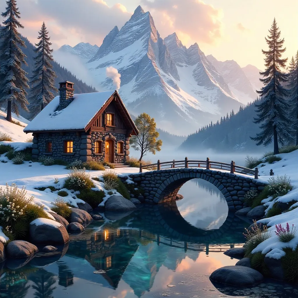 Tranquil Alpine Cottage by Bridge and Peaks