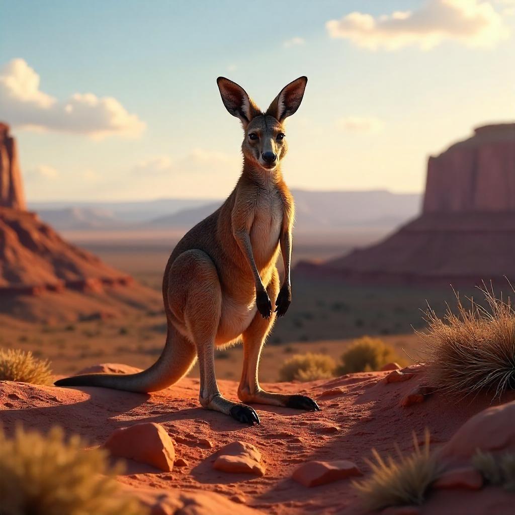 Photorealistic Kangaroo on a Desert Mesa