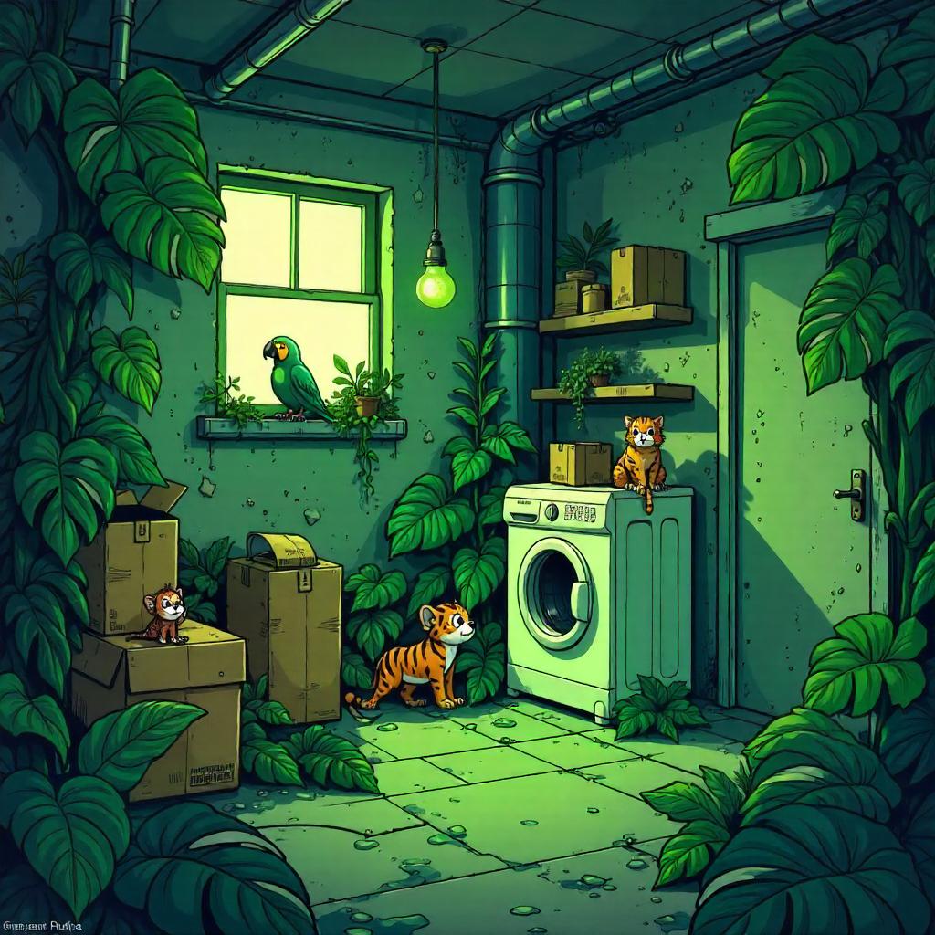 Basement Jungle Cartoon Scene