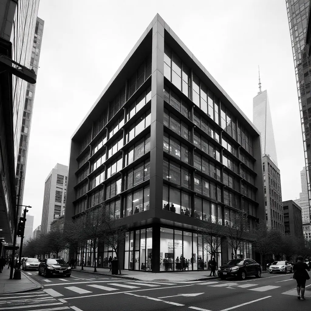 Monochrome Urban Office Tower Exterior