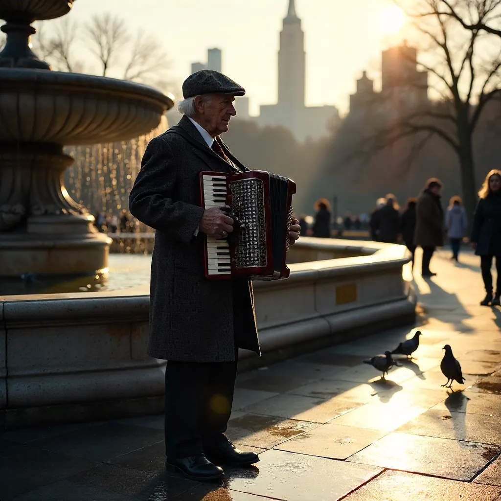Senior Man with Accordion by Bethesda Fountain, NYC