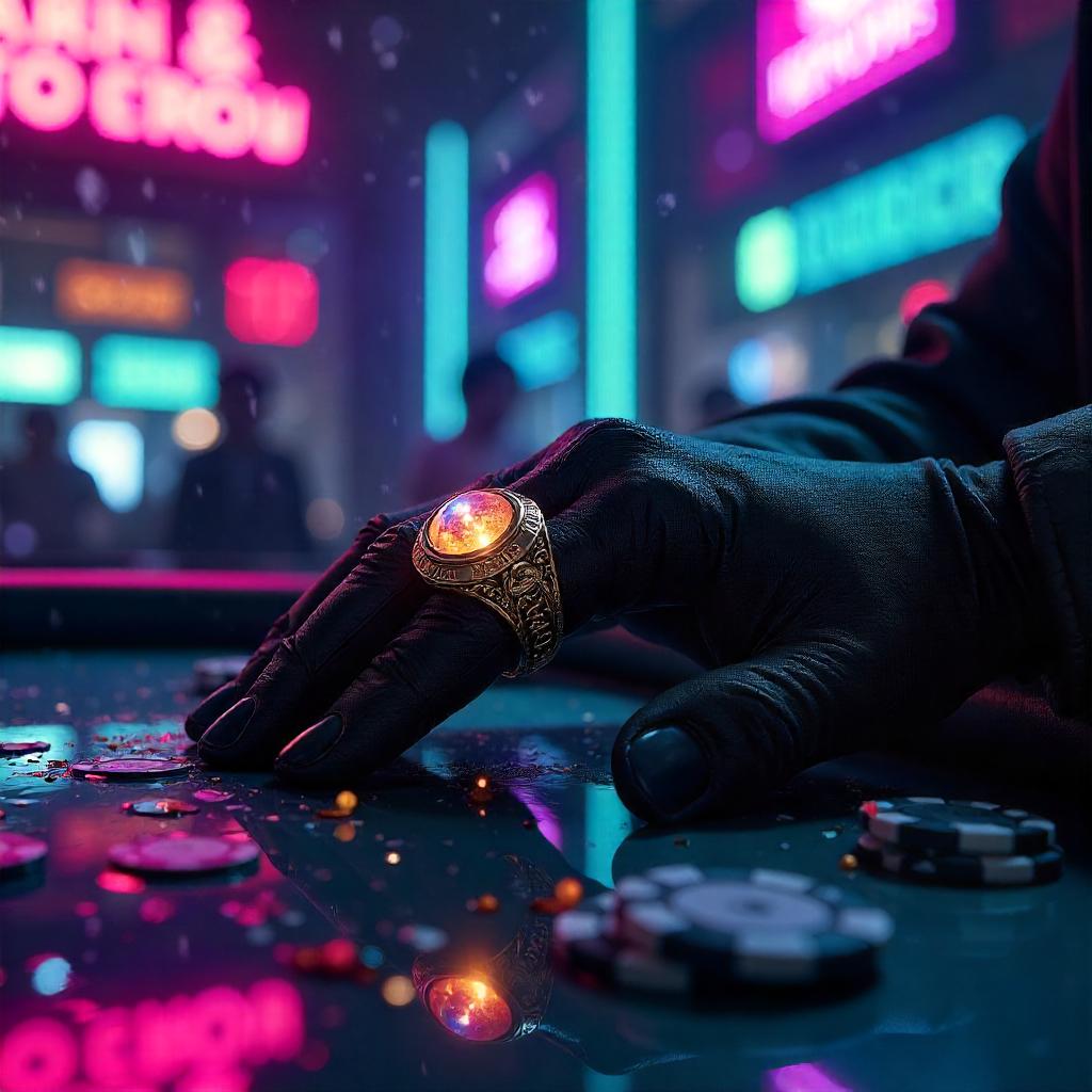 Enchanted Ring in a Neon Cyberpunk Casino