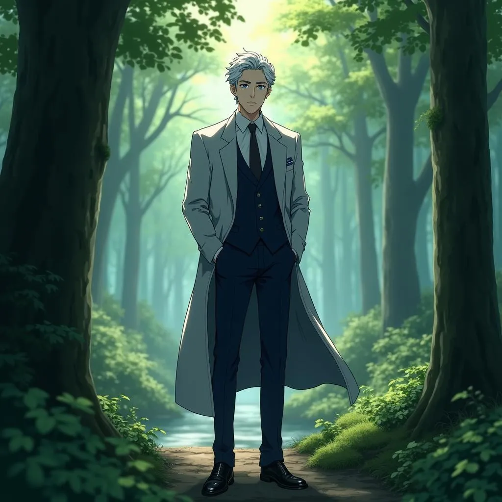 Elegant White Man in a Forest - Anime Portrait