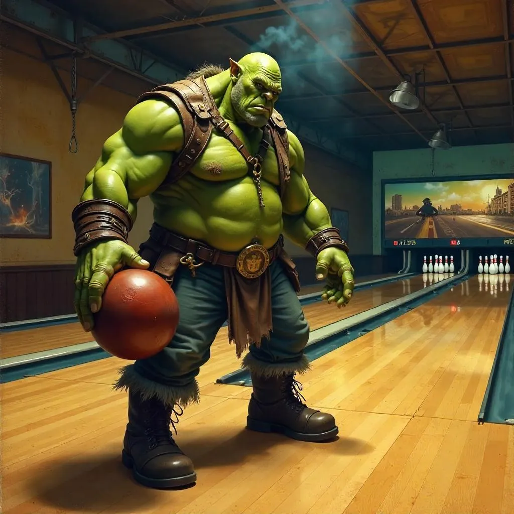 Orc in a Bowling Alley: An Oil Painting