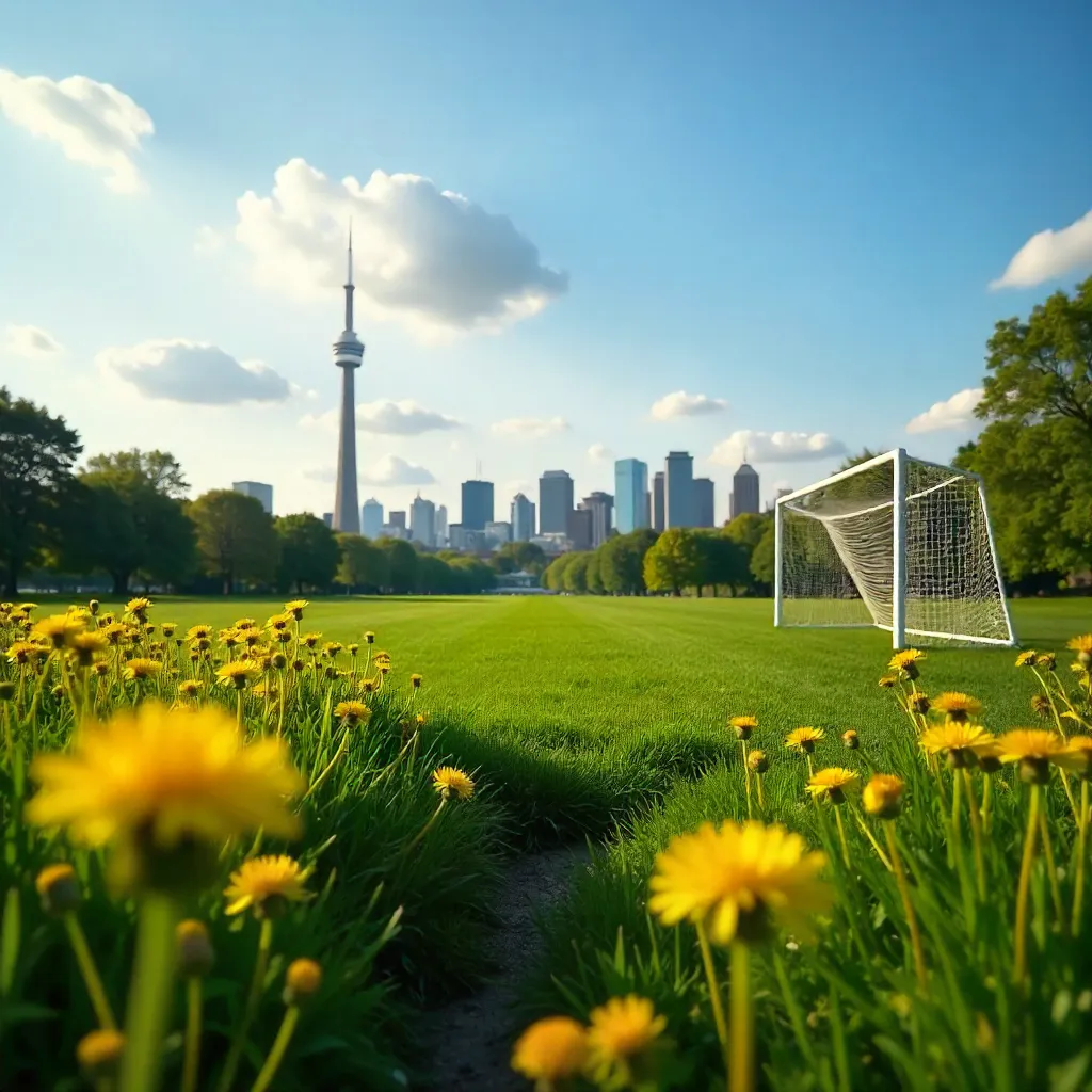 Serene Dandelion Field with Soccer Goal near Toronto