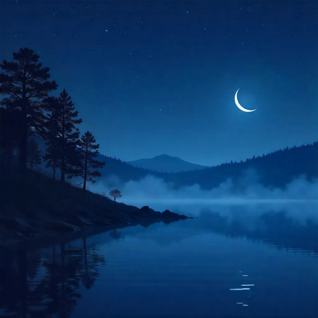 Moonlit Forest Silhouettes Over Quiet Water