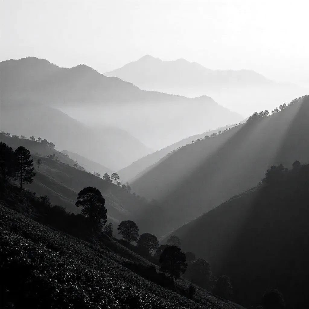Mist-Veiled Sri Lankan Highlands in Mono