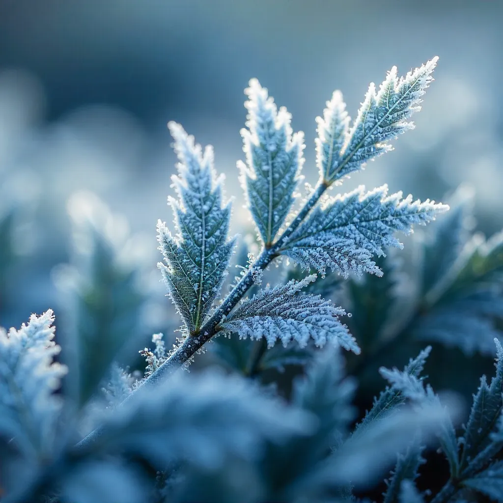 Winter Frost Close-Up: Leaves and Grass