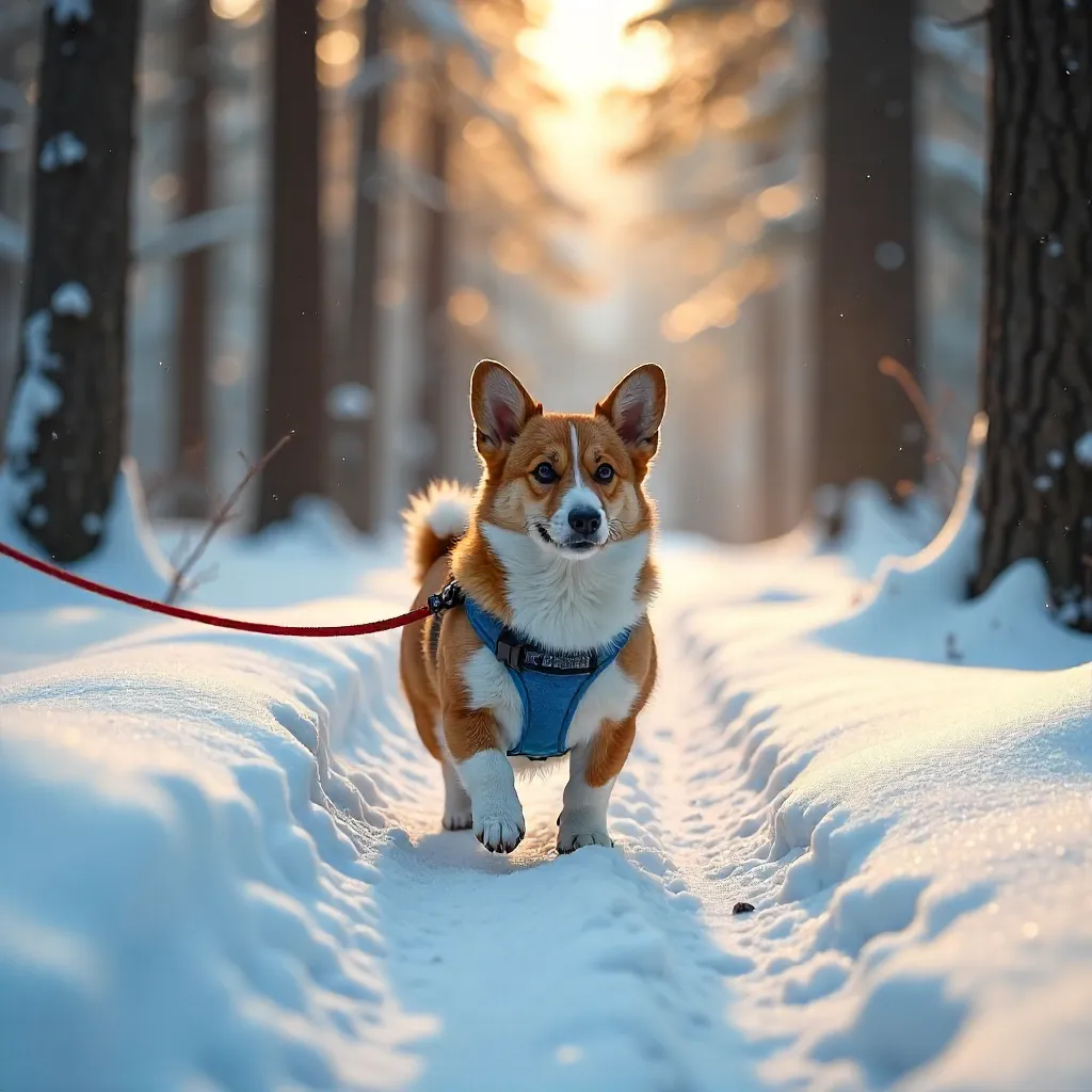 Adorable Corgi on a Snowy Forest Path