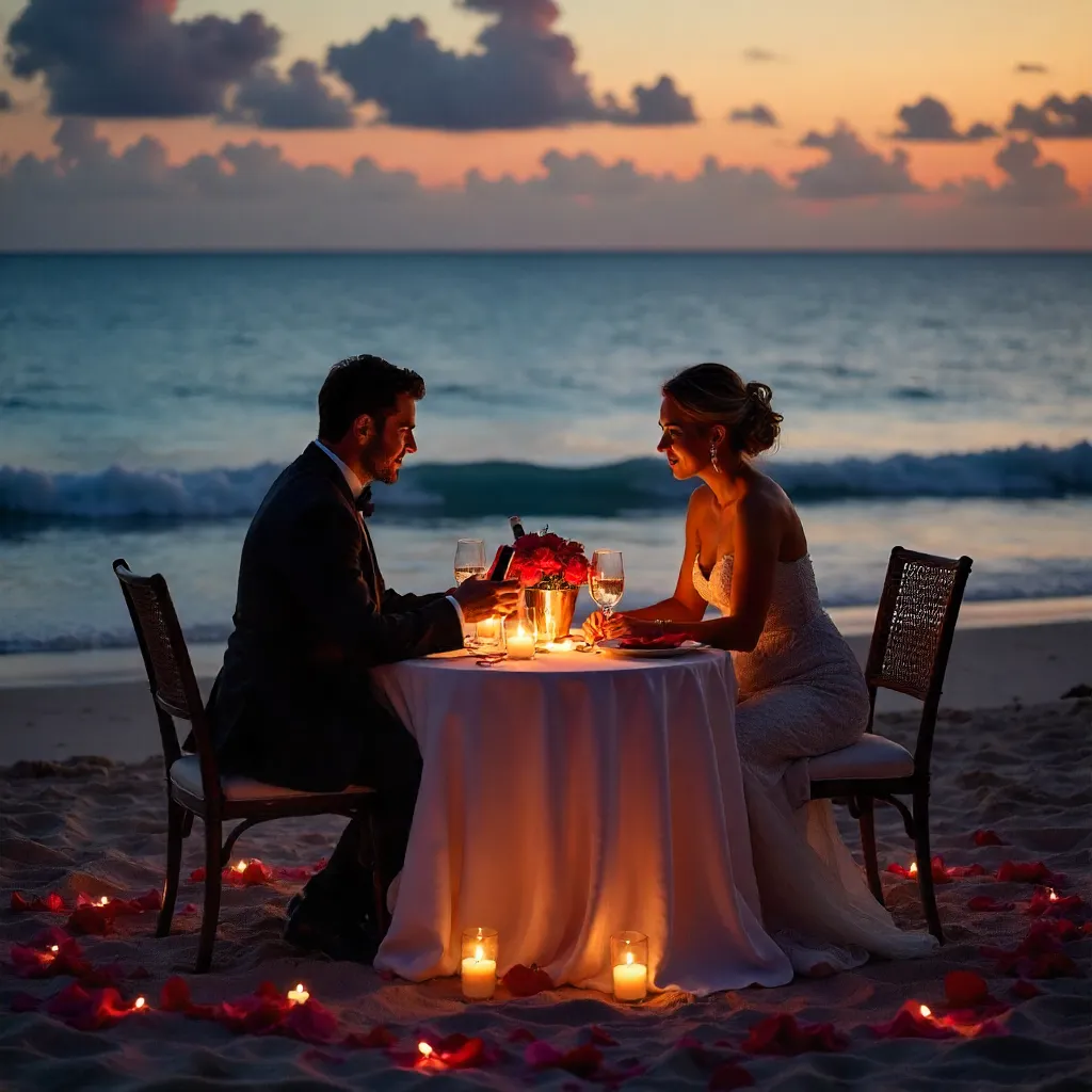 Candlelit Beach Proposal Dinner with Roses
