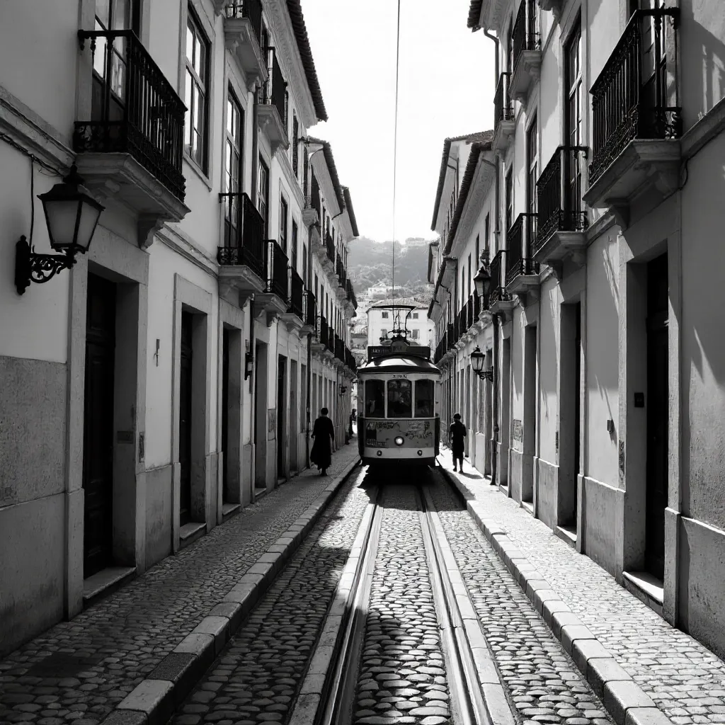 Vintage Black-and-White Lisbon Street Charm
