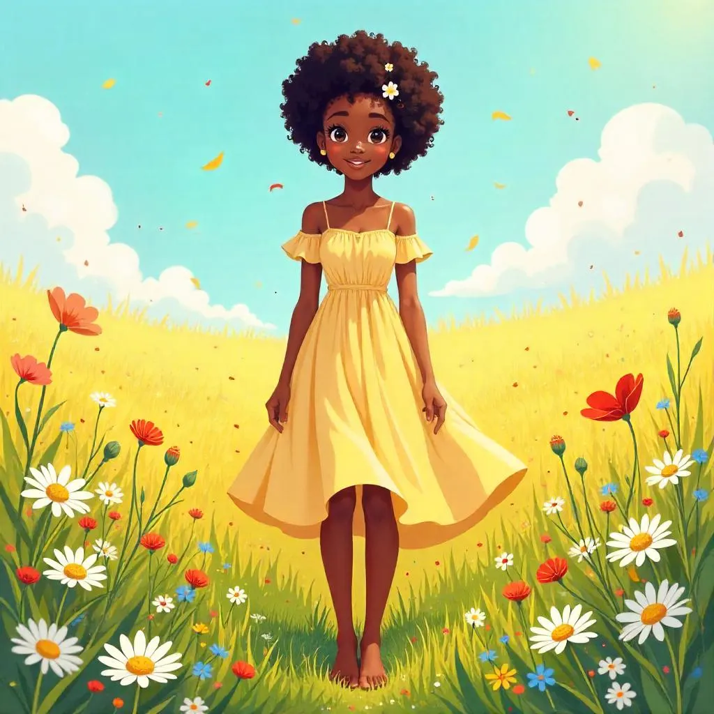 Blooming Anime Portrait in a Field of Flowers