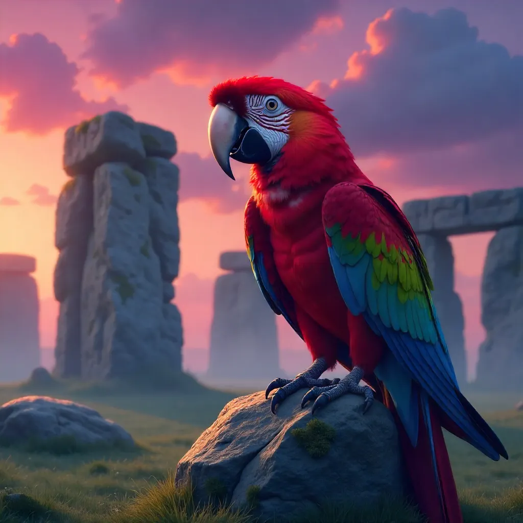 Anime Scarlet Macaw at Stonehenge Twilight