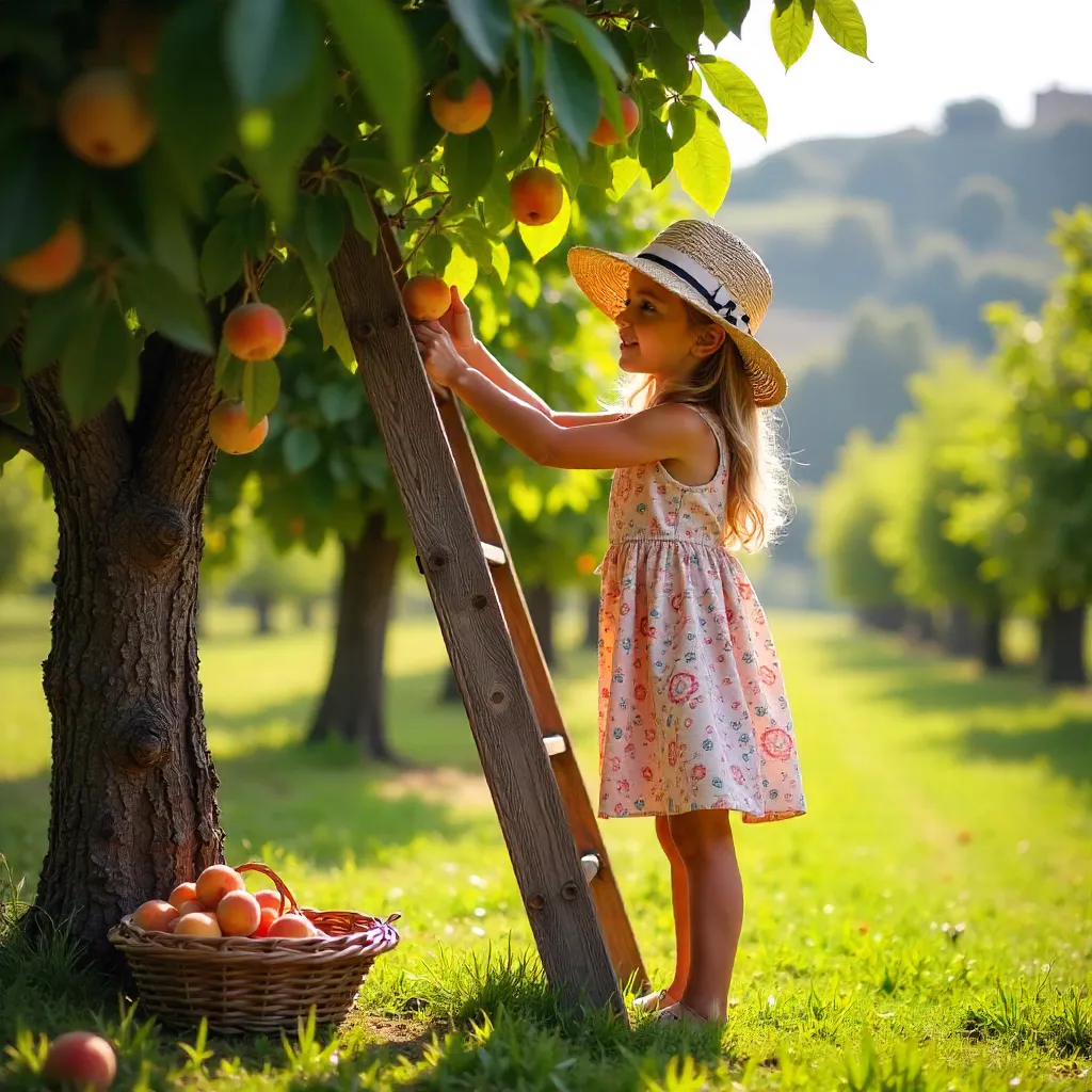 Lush Hatay Orchard: Girl on a Ladder Picking Apricots