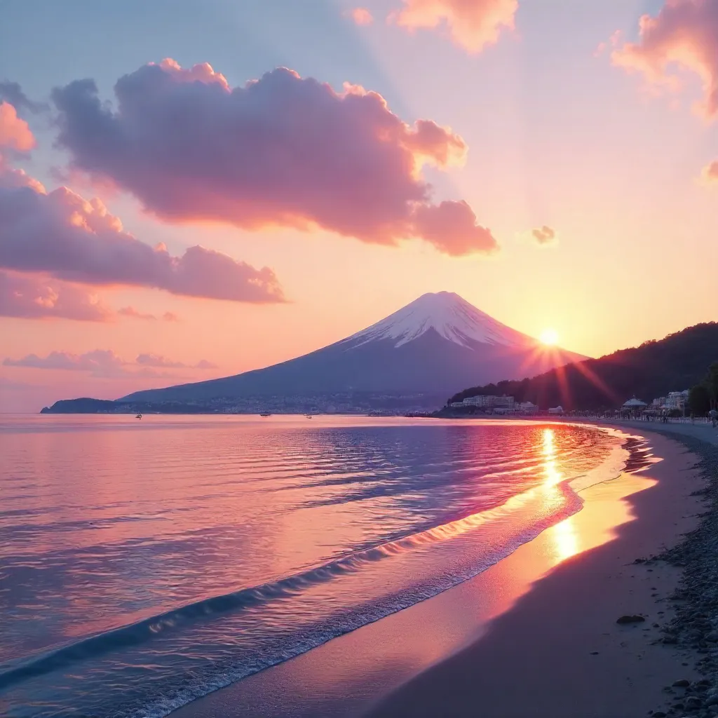 Breathtaking Sunset Over Mount Fuji from Fujisawa