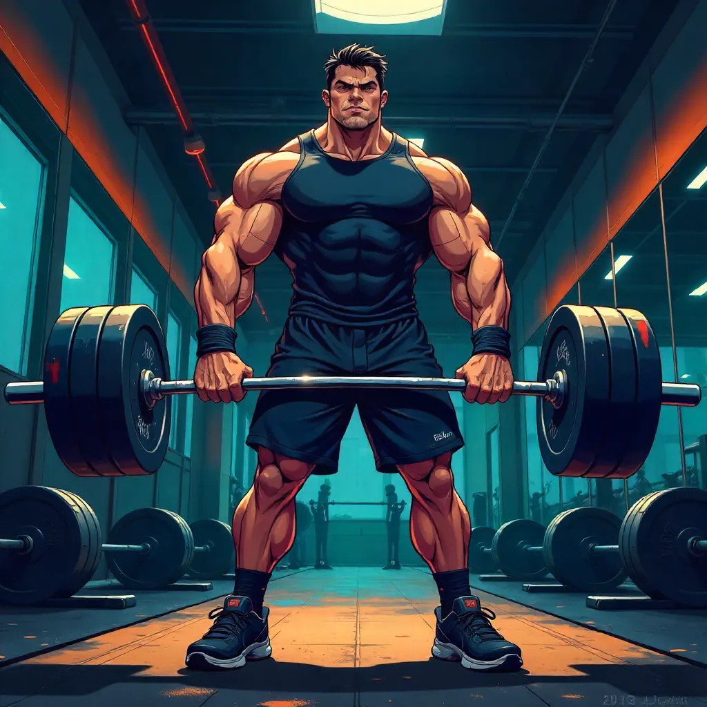 Muscular Asian Man in the Gym - Anime Style