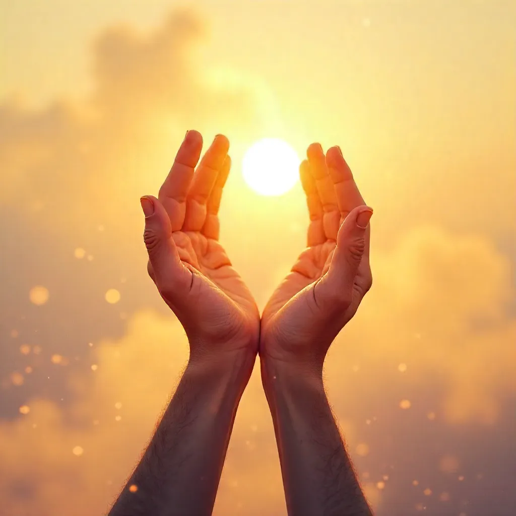 Dreamy Abstract Hands Reaching Toward Sunlight