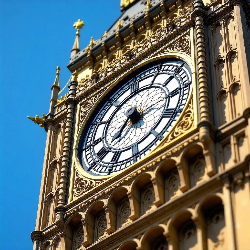Close-Up of Elizabeth Tower (Big Ben) Under Blue Skies