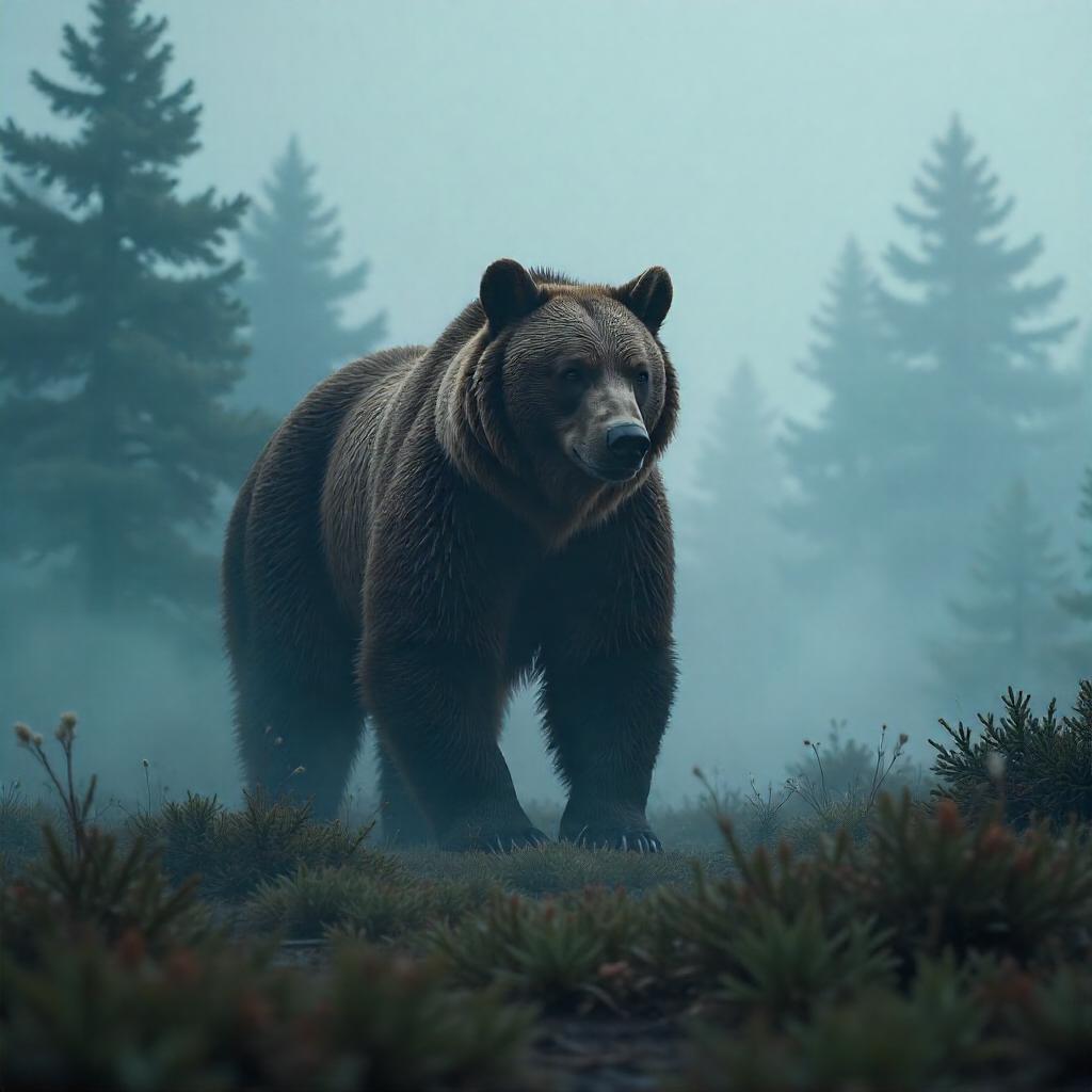 Dense Fog Bear – 3D Render in Mist