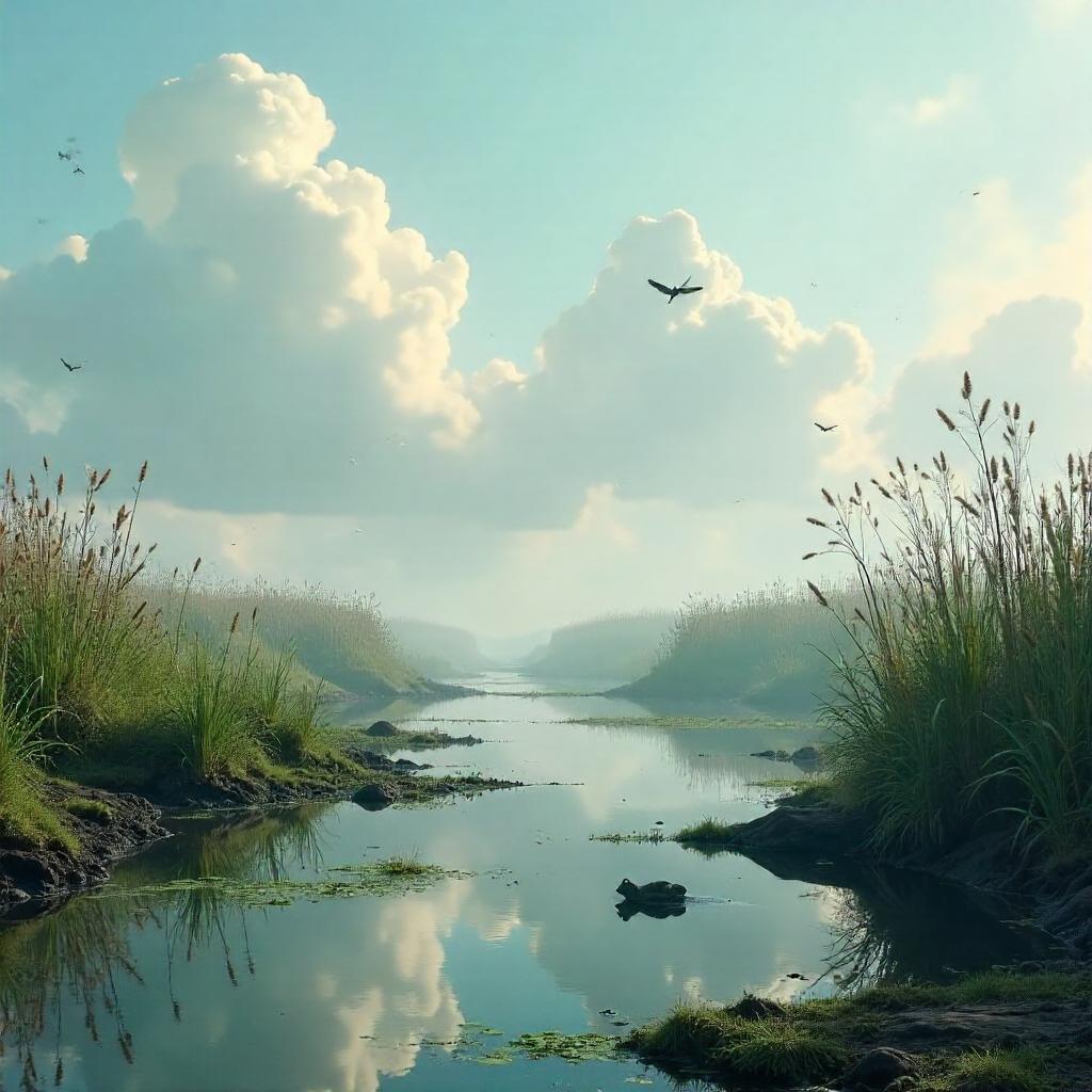 Photorealistic Marsh Floating Among Clouds