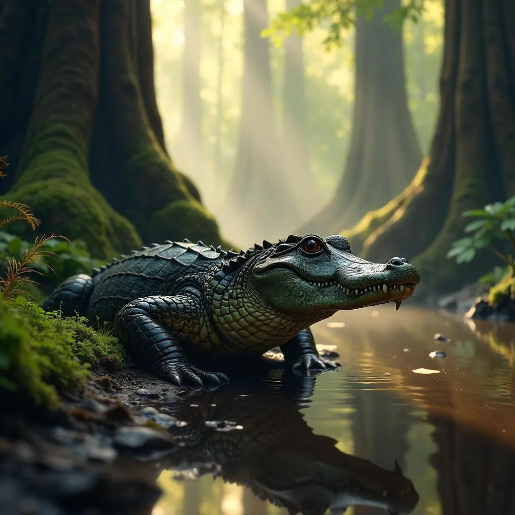 Crocodile in a Photorealistic Redwood Forest