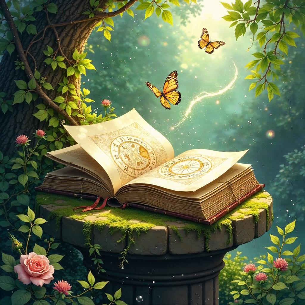 Mystical Tome in a Watercolor Garden