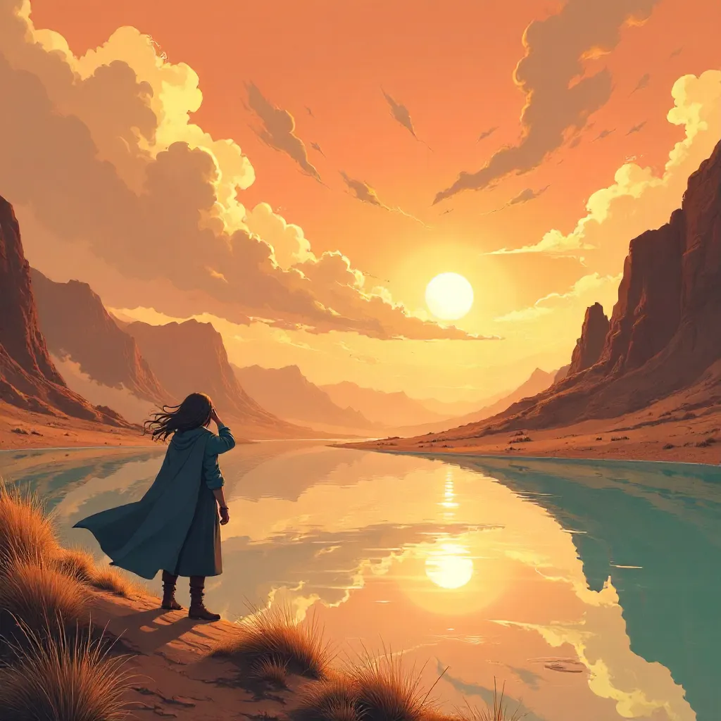 Whispering Lake in an Autumn Sandstorm - Anime Style