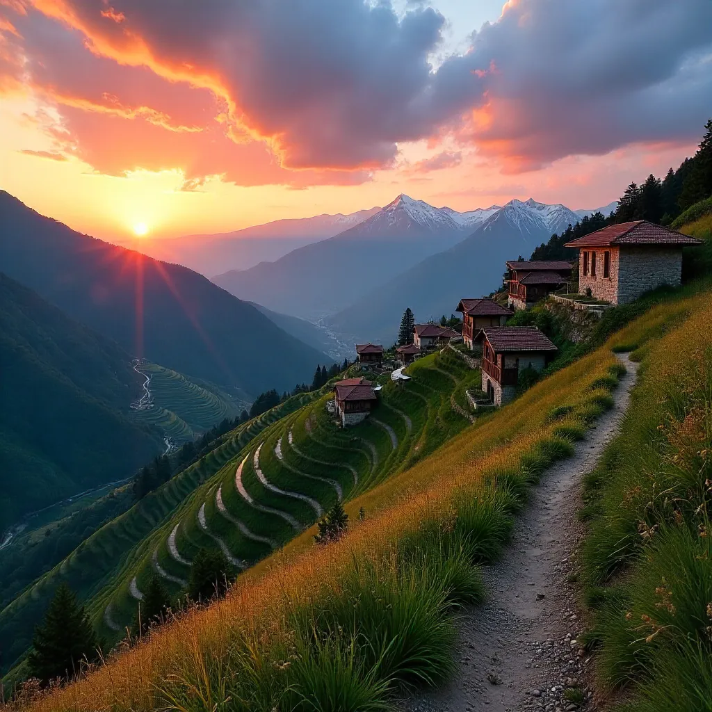 Terraced Hills at Sunset in Güvercinli, Artvin