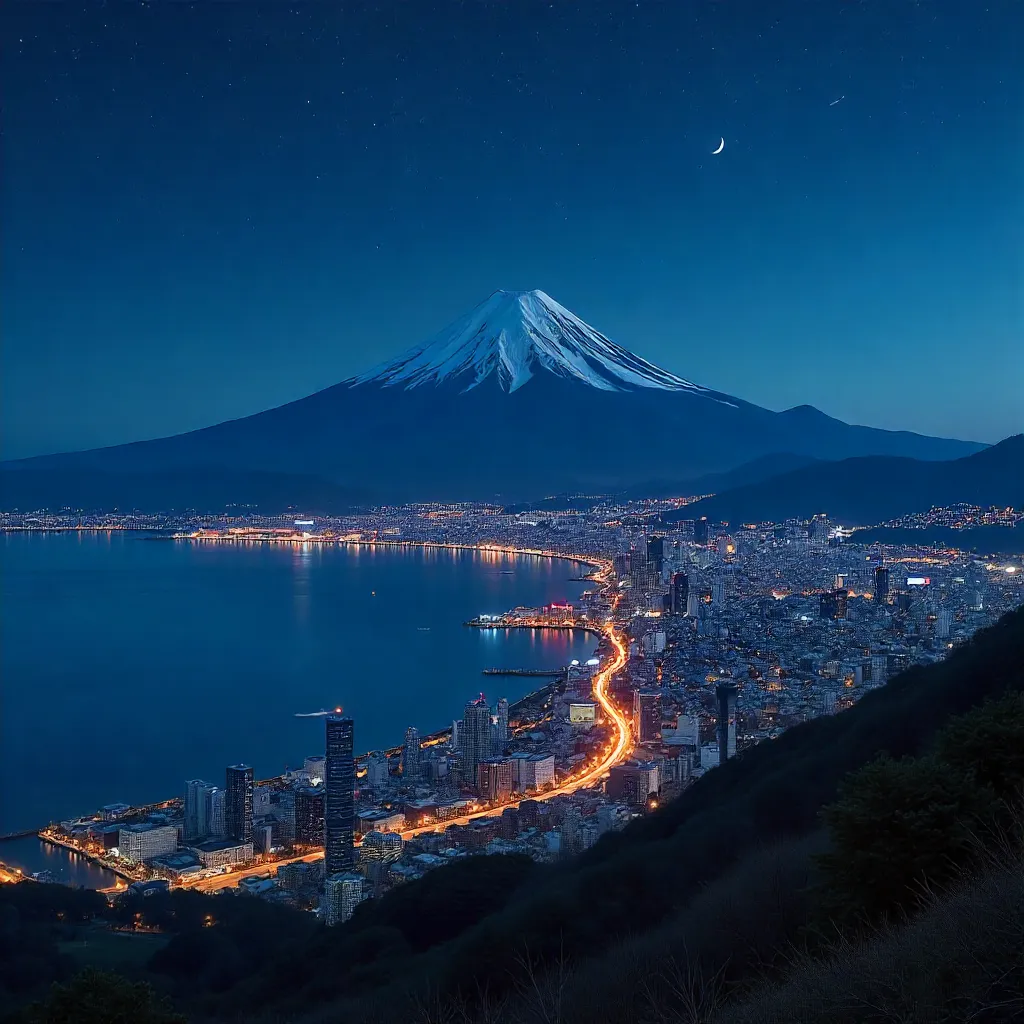 Stunning Night View: Fuji and Shizuoka Lights