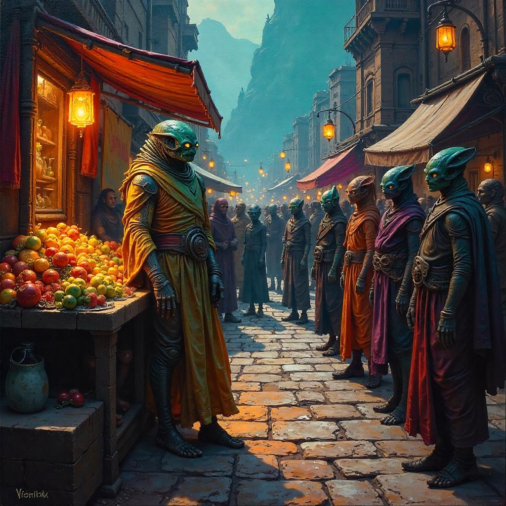 Alien in a Bustling Interstellar Market