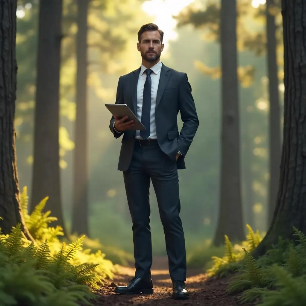 Forest Office: 3D Render of a Professional in Nature