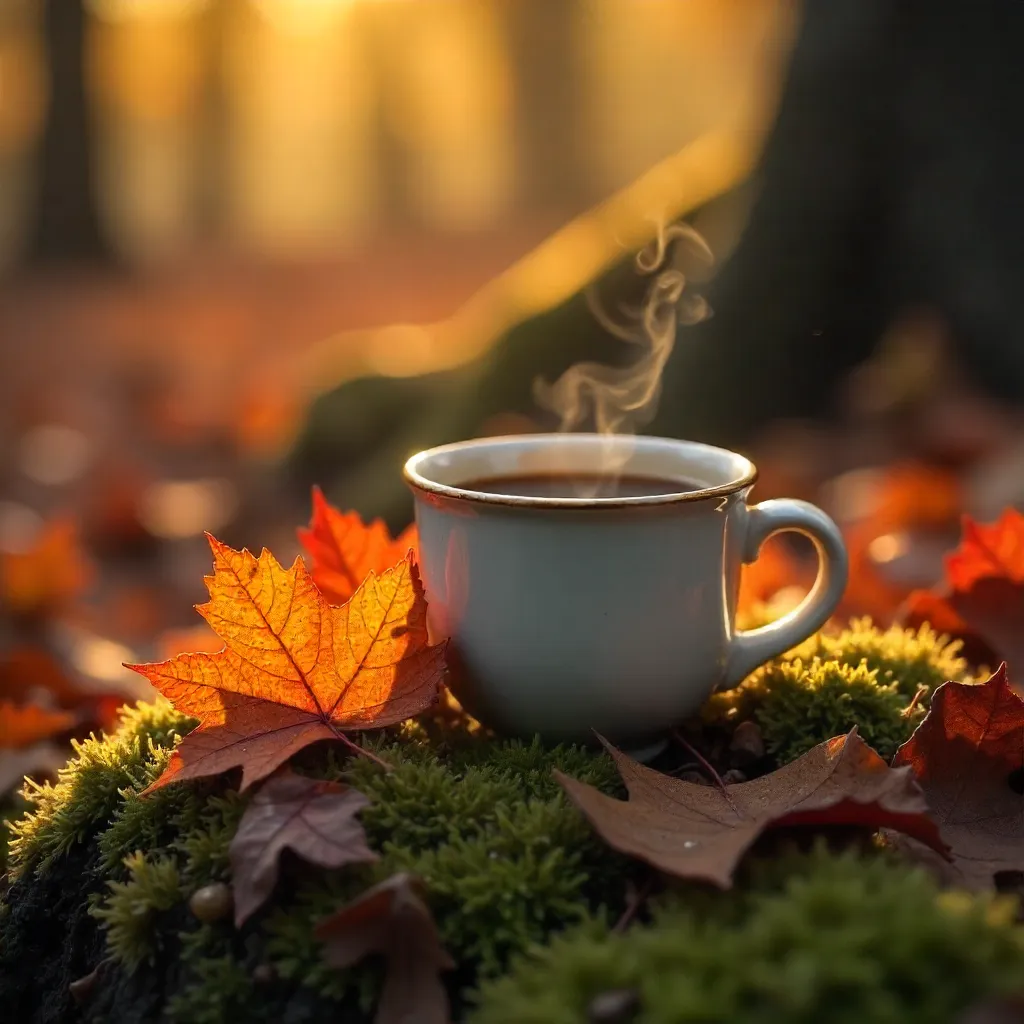 Autumn Coffee Amid Leaves in Kocaeli, Türkiye