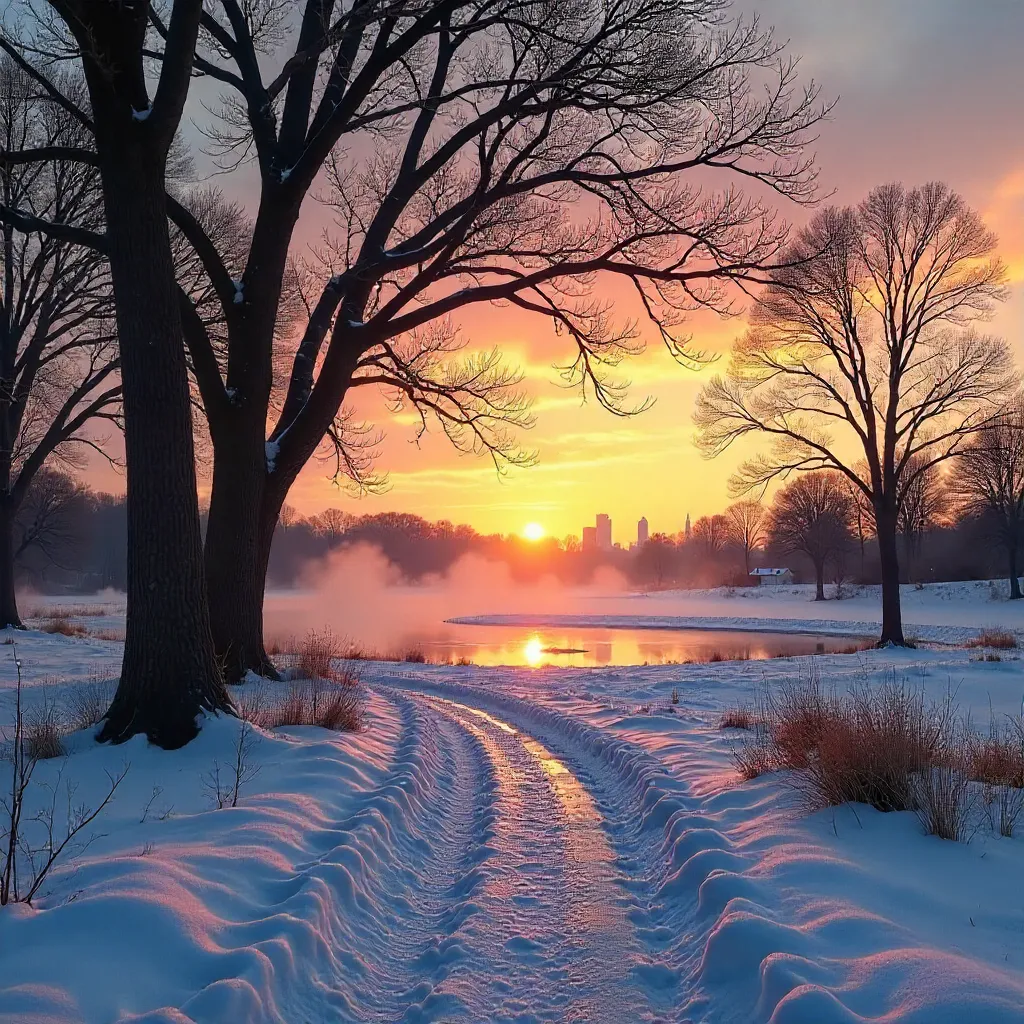 Sunset Quiet in Palmer Park: Dormant Trees at Dusk