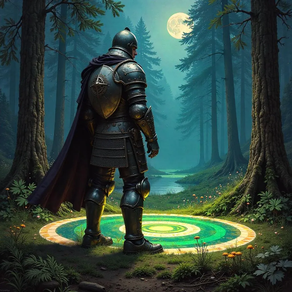 Warrior in a Forest of Fairy Rings — Oil Painting