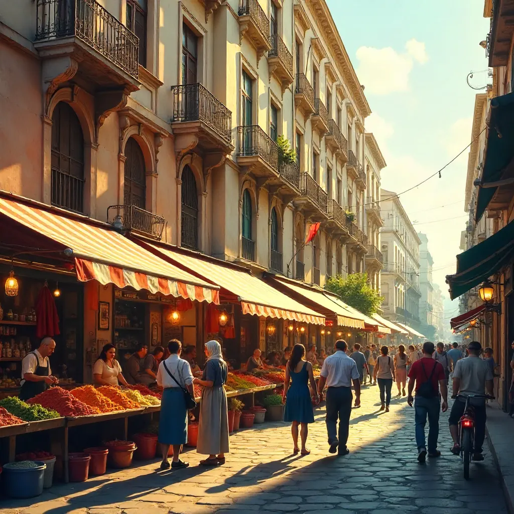Colorful Market in Front of a Vintage Apartment Block
