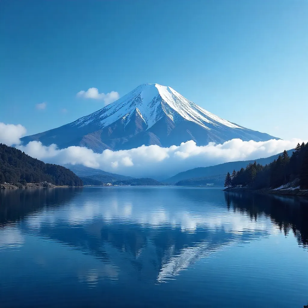 Snow-Capped Mount Fuji under a Pristine Blue Sky